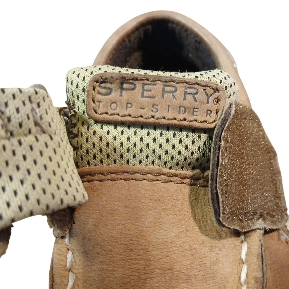 Sperry Toddler Boys Size 5M Top Sider Brown Leather Boat Shoes Hook & Loop Close